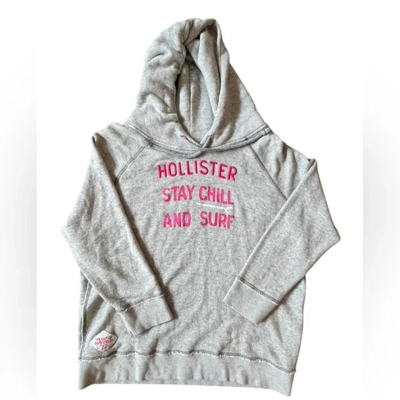 Hollister Gray Hoodie with Pink Surfing Patch - Picture 1 of 6